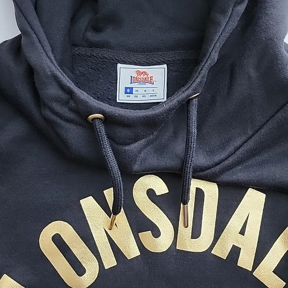 ⭐️3/ $30⭐️ Lonsdale Women's Black Pullover Hoodie Top Fleece Gold Print Size 4 - Picture 7 of 15